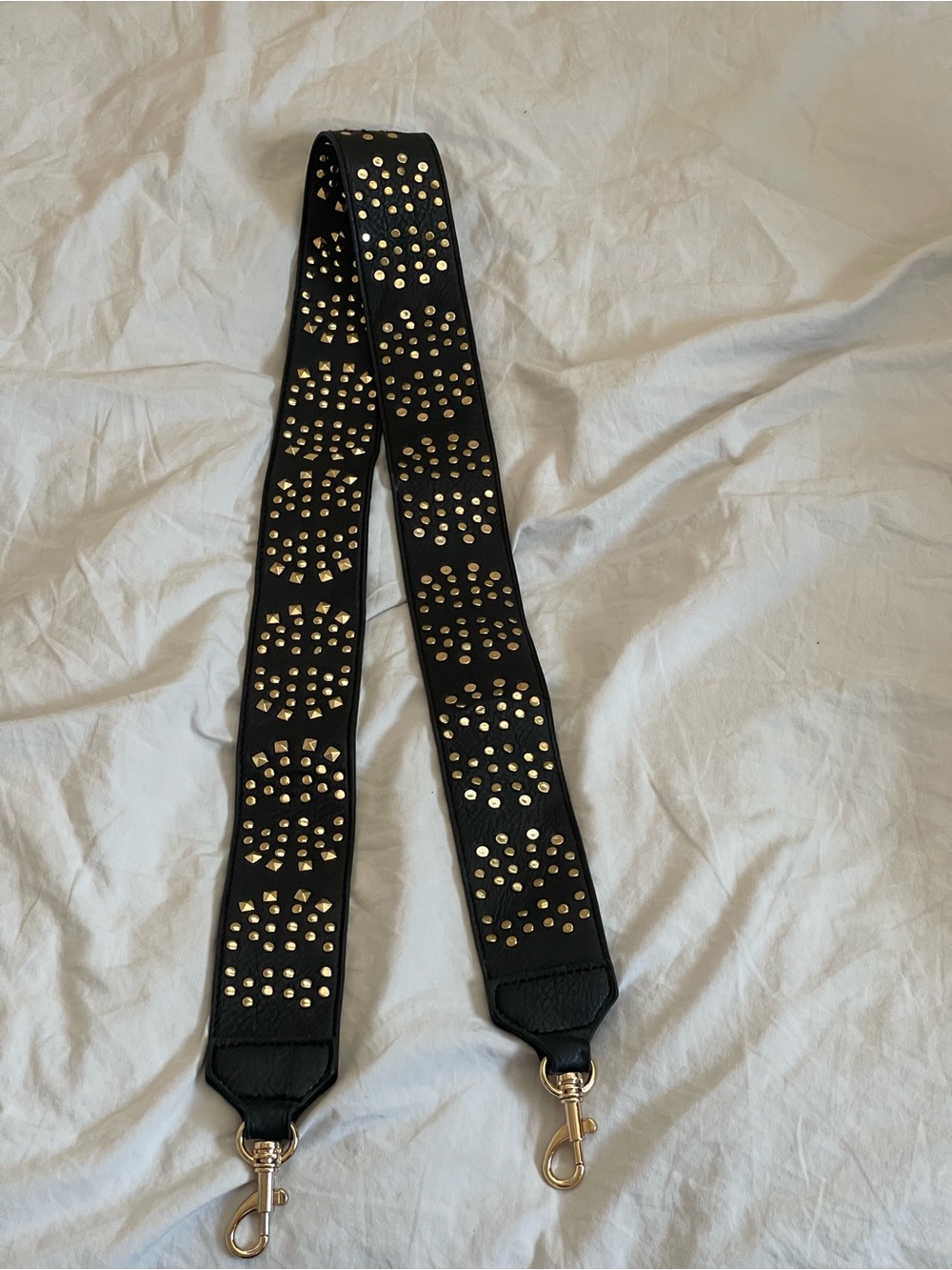 Black Leather Bag Strap with Gold Stud Detailing